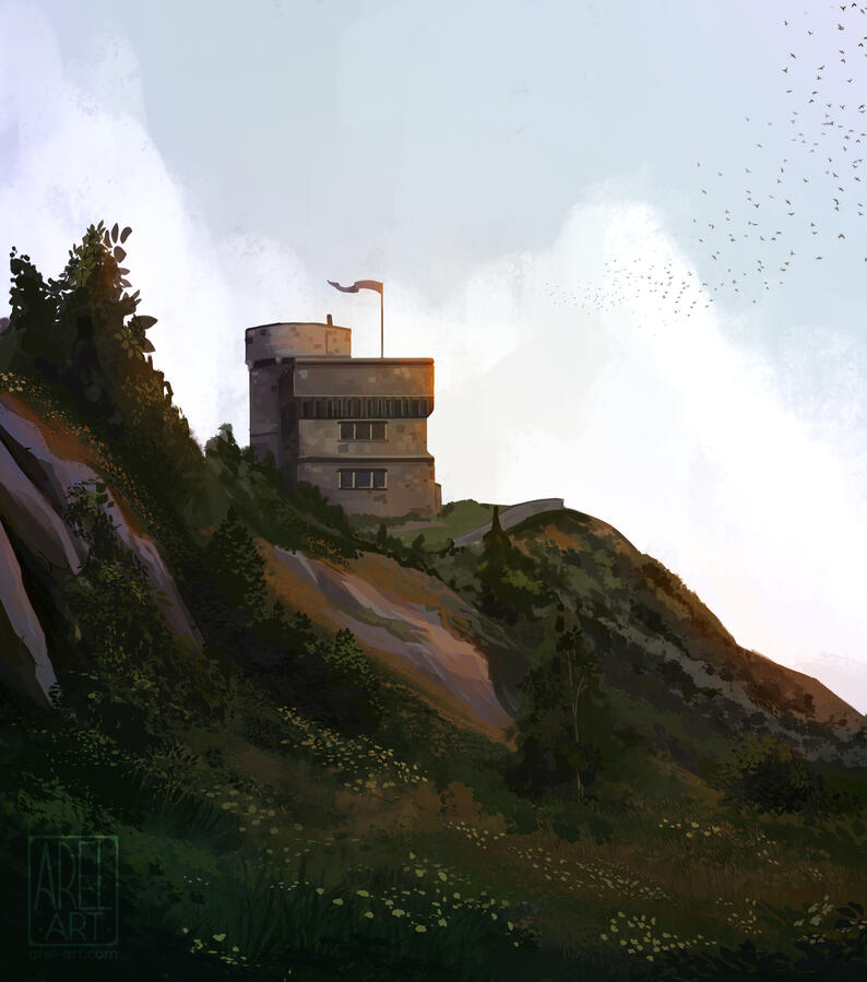 Castle on a Hill, digital painting, 2026.