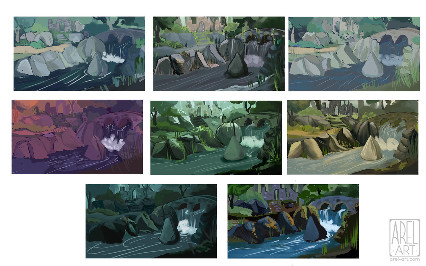 Colour mood tests for animation design, 2025.