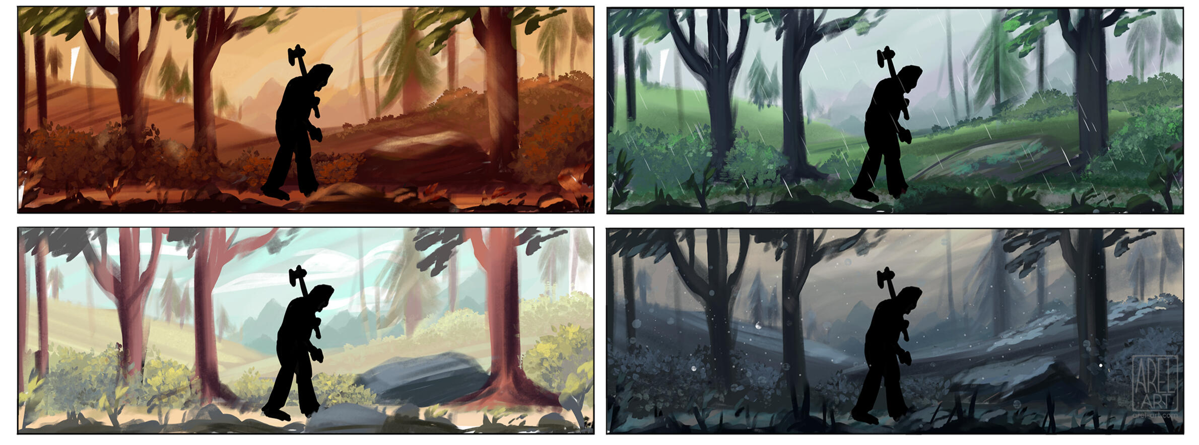 Colour mood tests for animation design, 2022.
