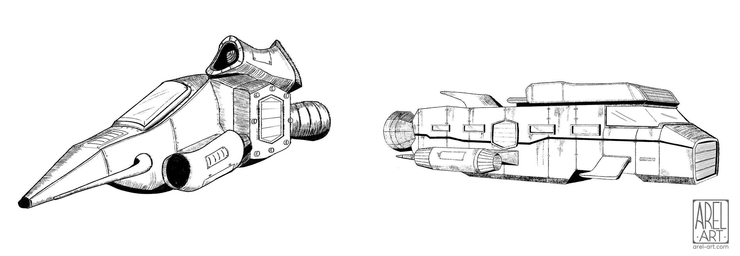 Ship concept designs for comic, 2023.