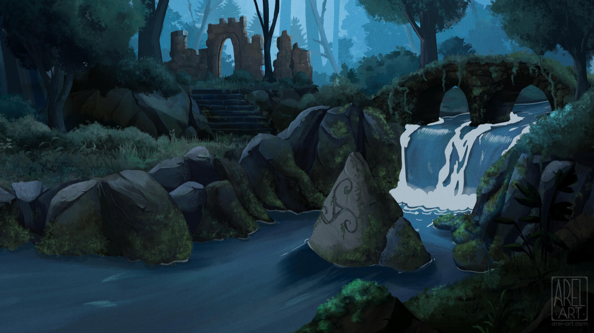 Waterfall animation background, 2025.