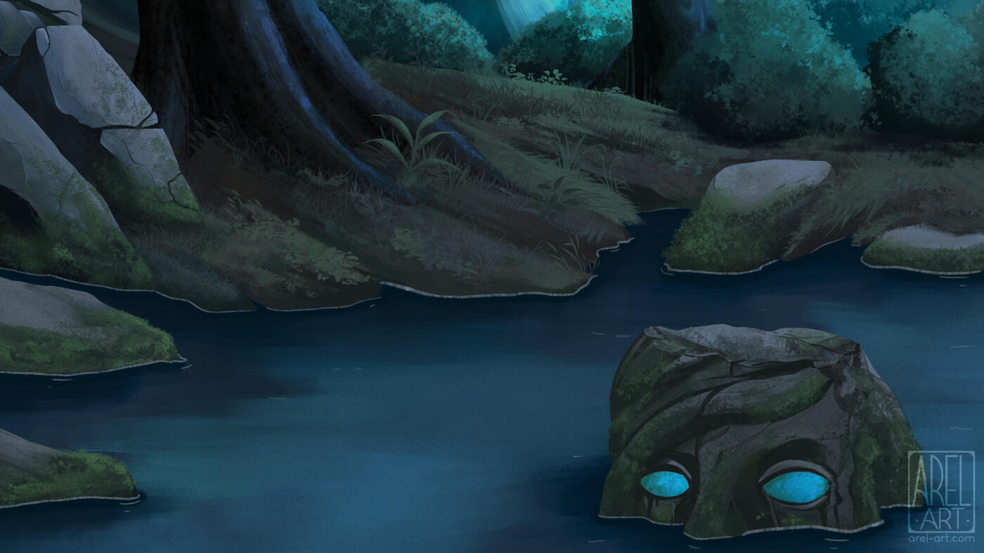 Statue background for animation, digital painting, 2025